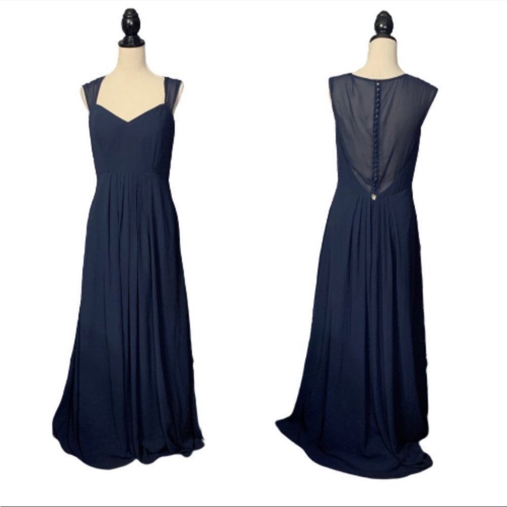 Bill Levkoff Navy Blue Full Length Evening Gown